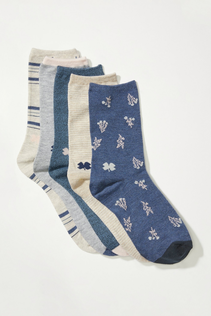 5pack pack ditsy and plaid print crew socks
